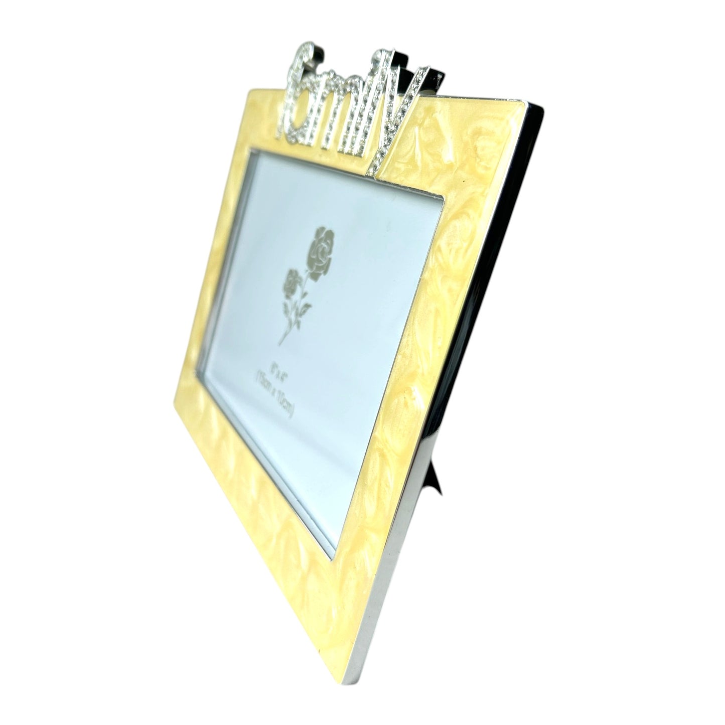 Family Photo Frame - Gold Marble Effect with Diamonte Features 6x4 Frame