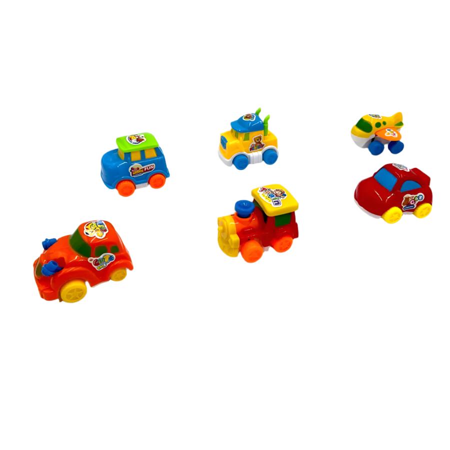 Friction Powered Toy Cars, 6 Pack Cartoon Style