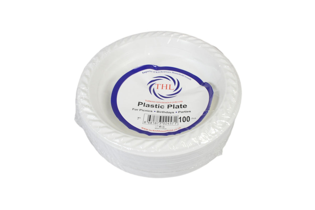100 White Plastic Plates 7 " Suitable For Picnics Birthdays Parties