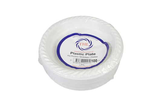 100 White Plastic Plates 7 " Suitable For Picnics Birthdays Parties