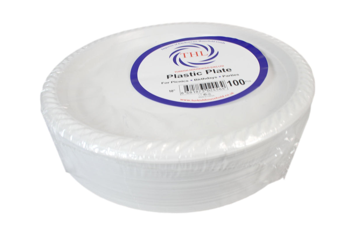 9" Disposable White Plastic Plate Pack Of 100