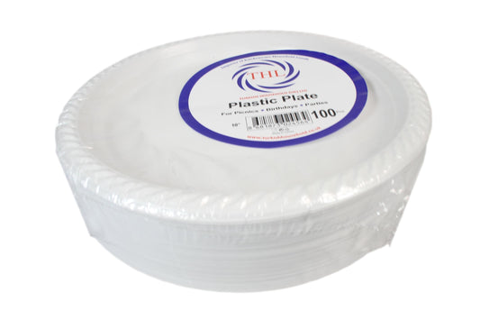 9" Disposable White Plastic Plate Pack Of 100