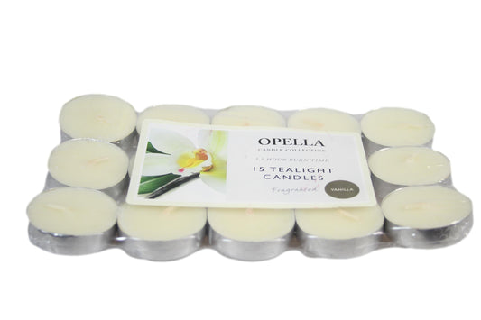Opella Vanilla Scented 15 Pack Tealight Candles - 3.5 Hour Burn Time