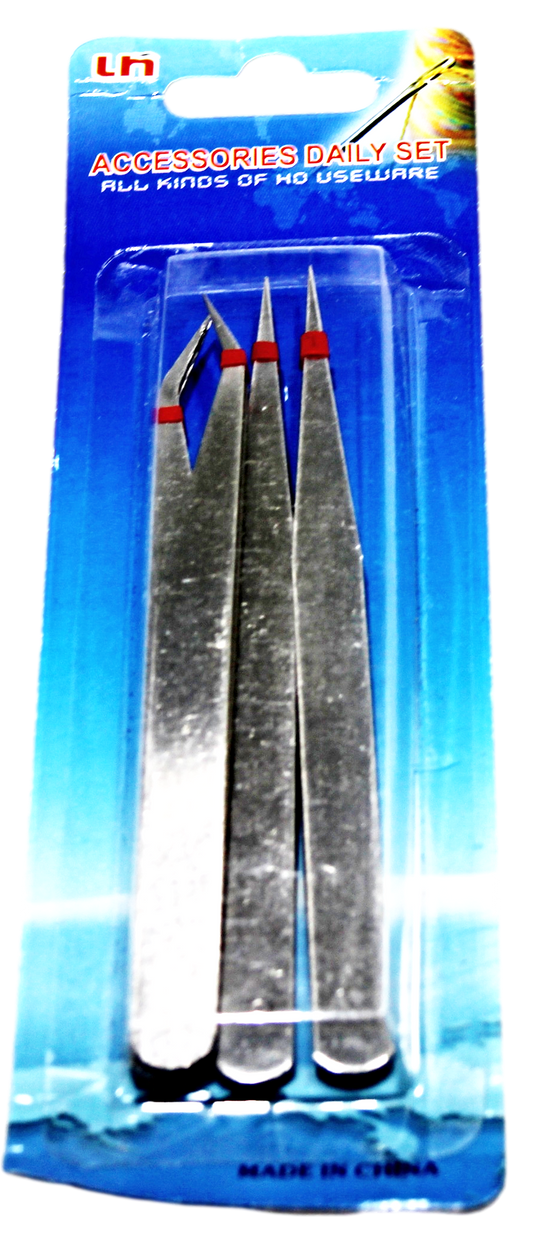 Stainless Steel Tweezers 12.5cm Pack of 4 Assorted Designs 6006
