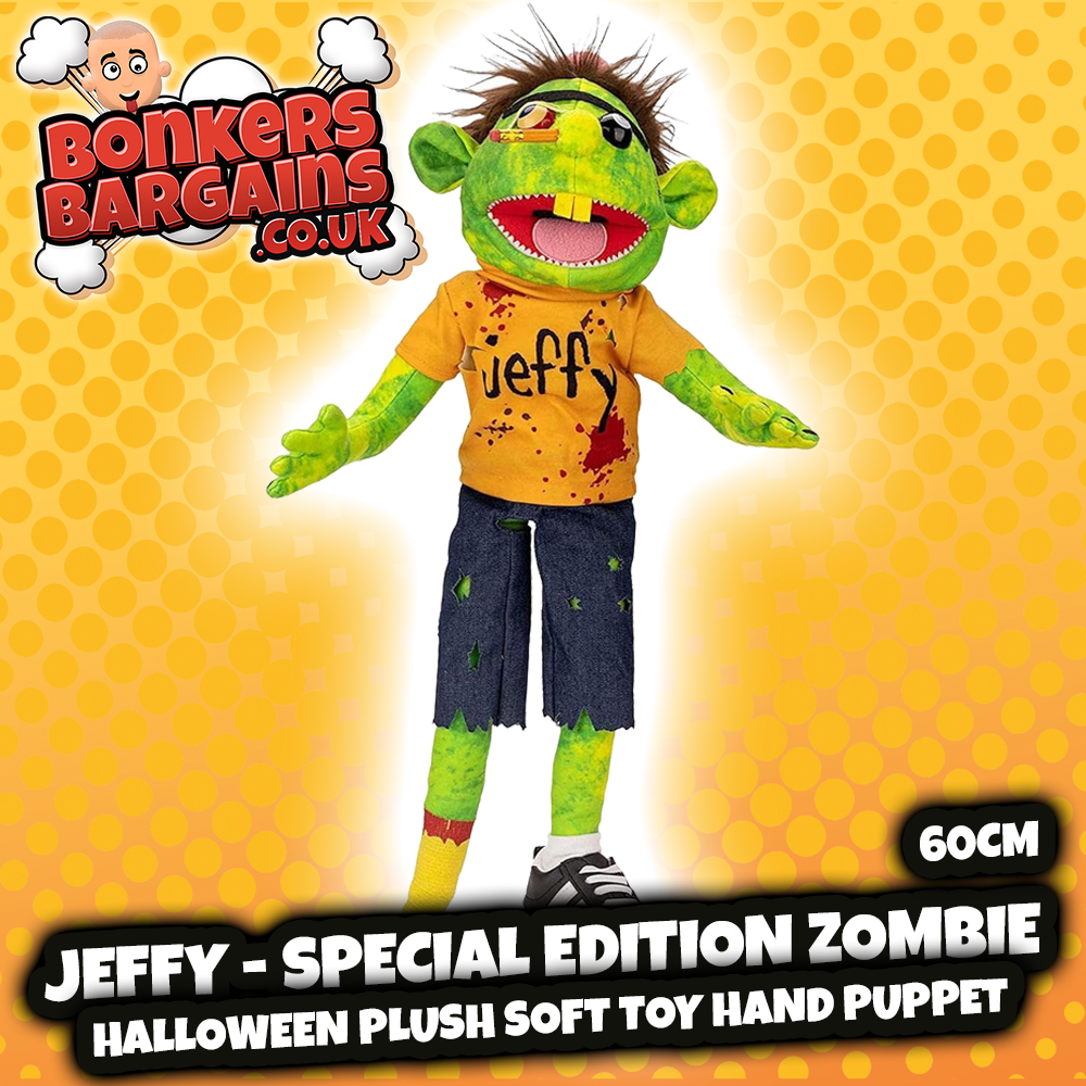 Jeffy Zombie Halloween Hand Puppet Soft Toy with Accessories and Storage Bag