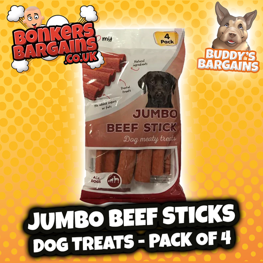 Pet Dog Treats Jumbo Beef Sticks 4 Pack Flow Pack 76384 (Parcel Rate)