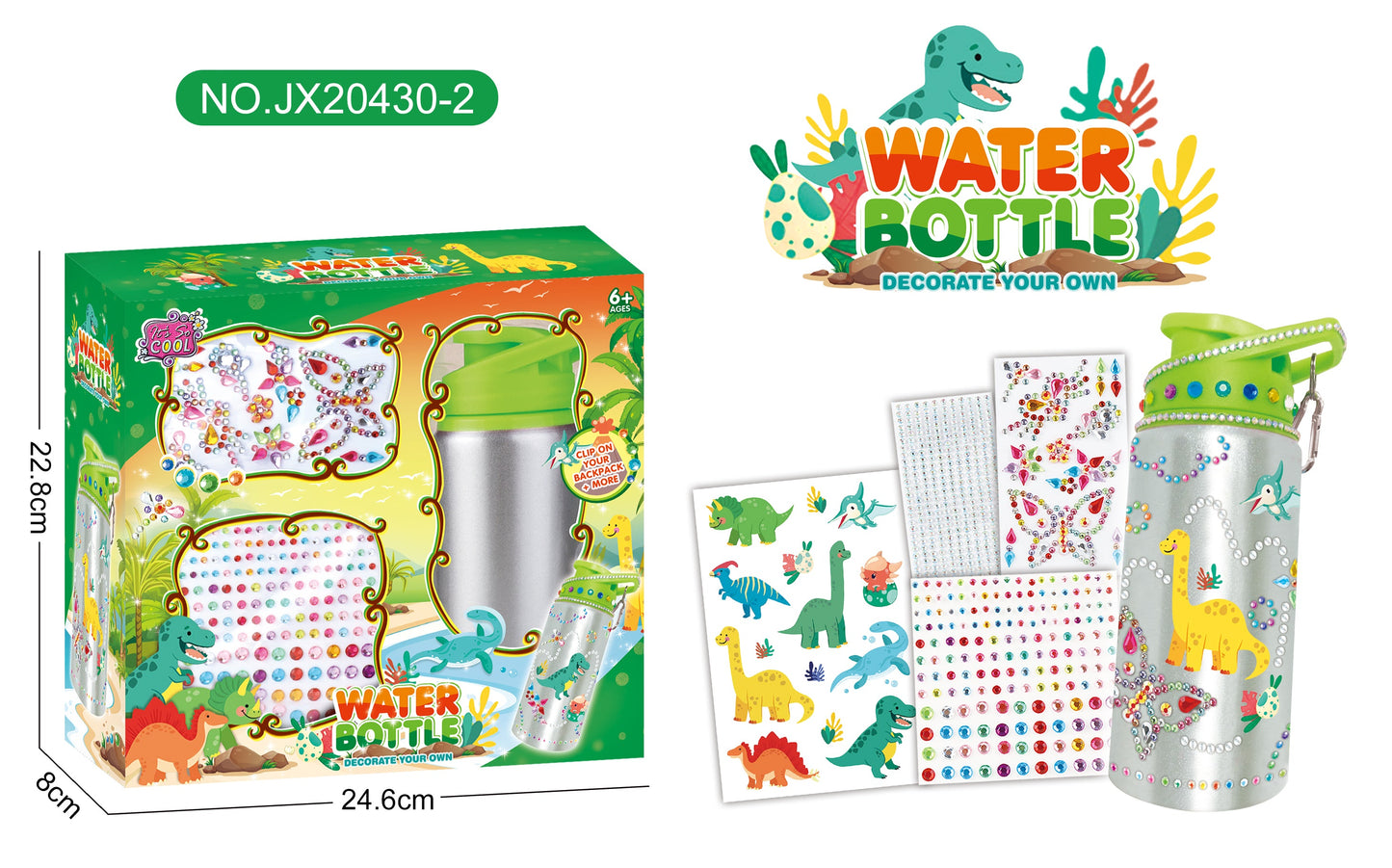 Decorate Your Own Water Bottle - Dinosaurs & Gems