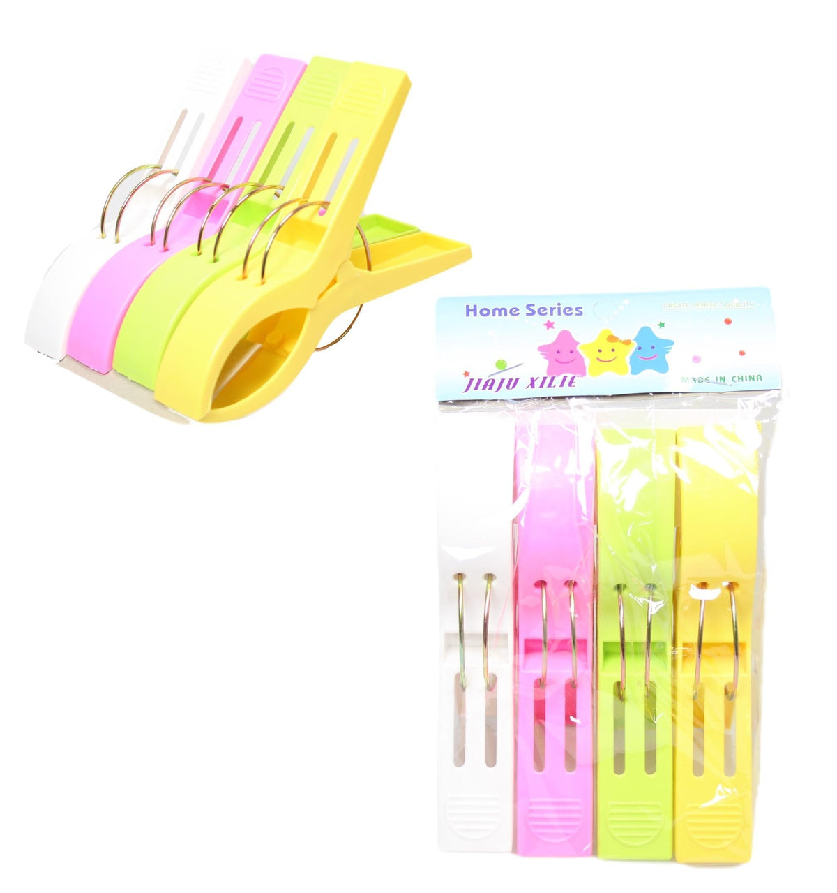 Jumbo Plastic Laundry Clothes Washing Pegs Clips Pack Of 4 Assorted Colours