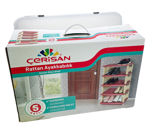 Rattan Eco Plastic Shoe Storage Rack 5 Tier K0756