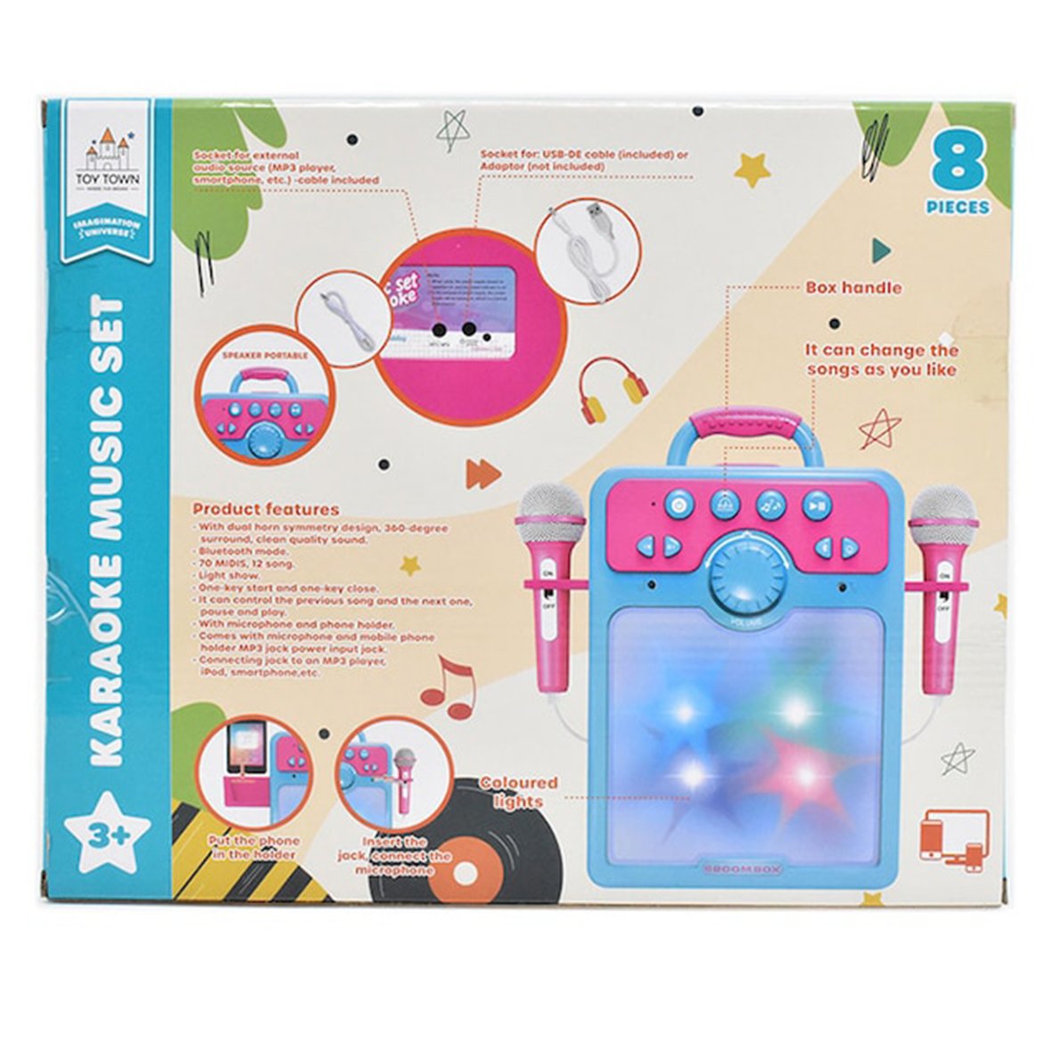 Karaoke Machine Square Boom Box Music Set - Blue