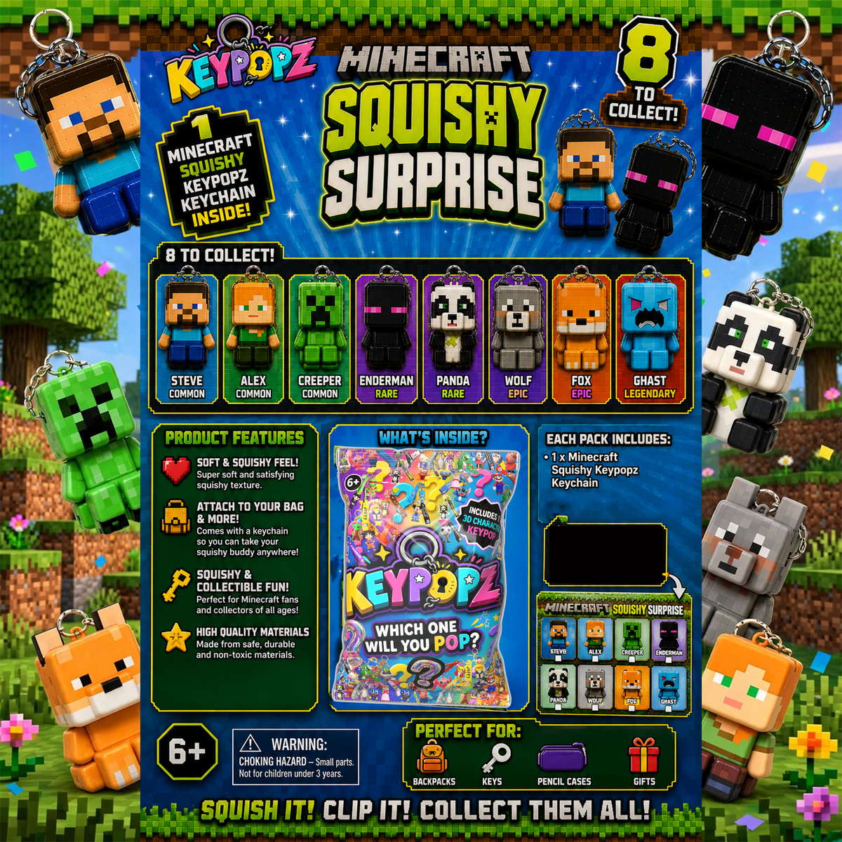 KeyPopz Minecraft Squishy Surprise Pack