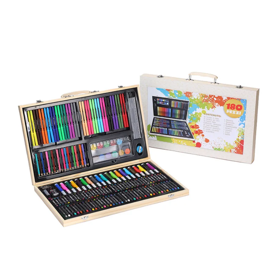 180 Piece Drawing Painting Set Wood Box Art Set Children Drawing Supplies