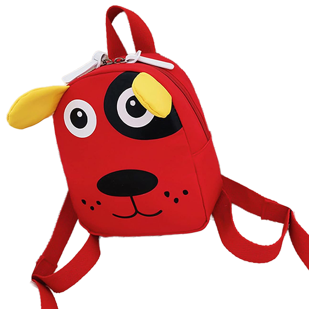 Kids Red Dog Puppy Style Backpack with Zips & Adjustable Straps
