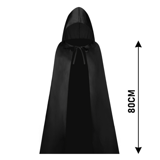 Kids Black Satin Hooded Cape 80cm Halloween Fancy Dress