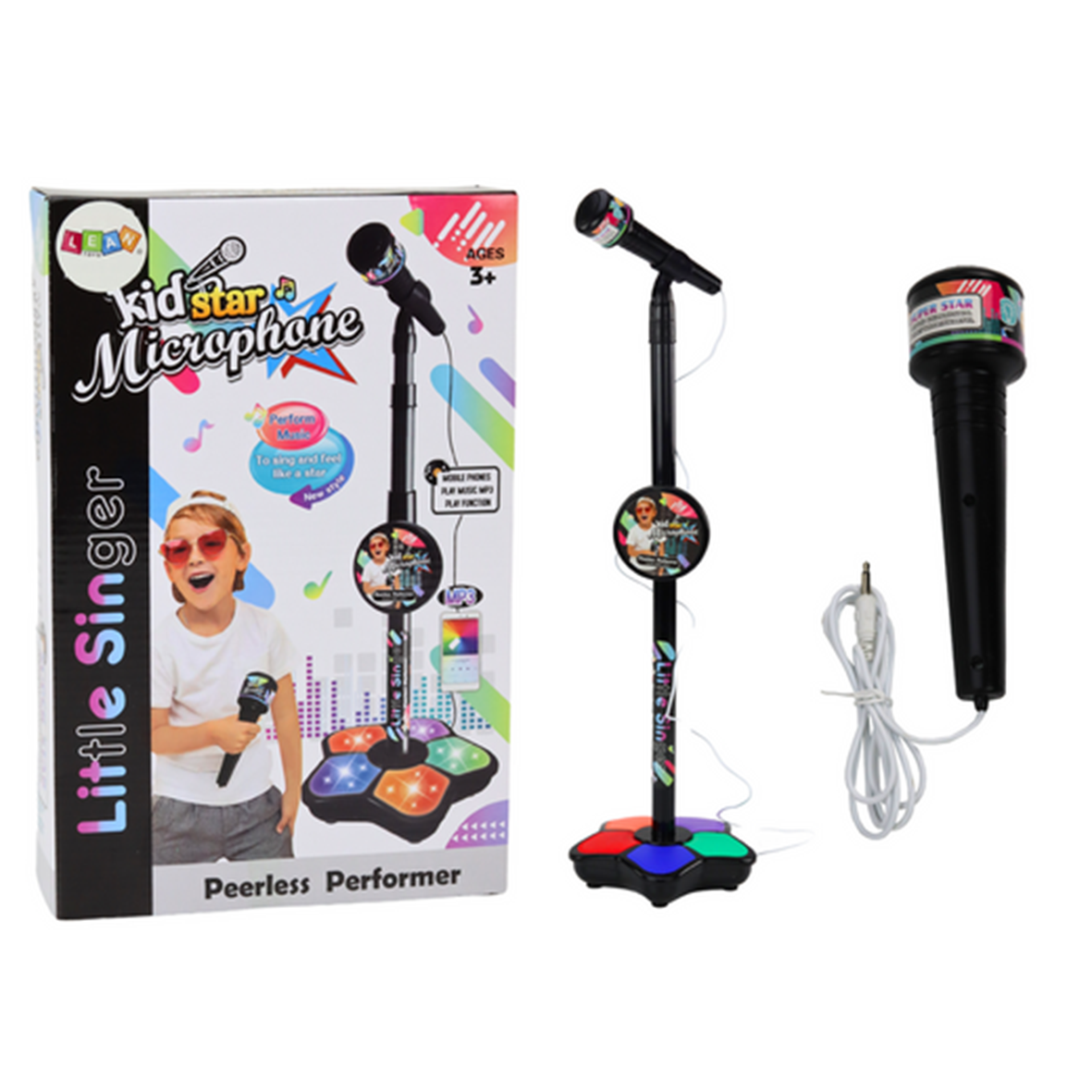 KidStar Light Up Microphone & Mic Stand Peerless Performer- Black