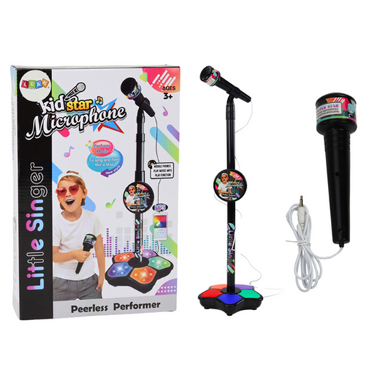 KidStar Light Up Microphone & Mic Stand Peerless Performer- Black