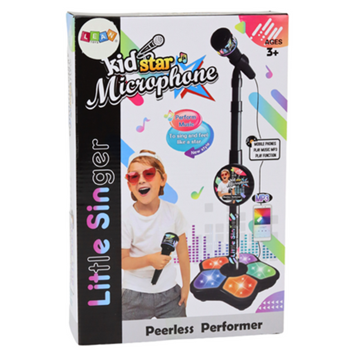 KidStar Light Up Microphone & Mic Stand Peerless Performer- Black