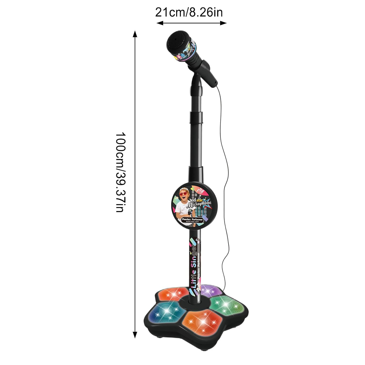 KidStar Light Up Microphone & Mic Stand Peerless Performer- Black