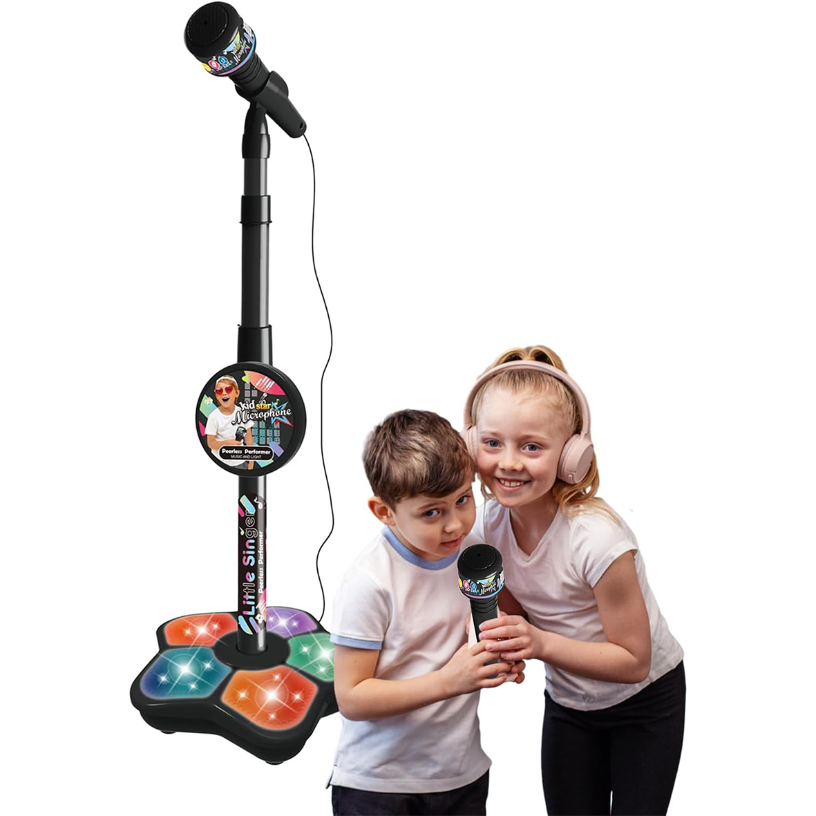 KidStar Light Up Microphone & Mic Stand Peerless Performer- Black