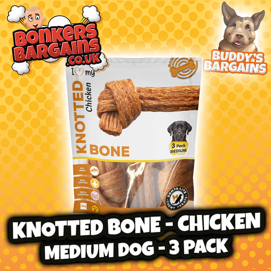 Pet Dog Treats Knotted Bone Chicken Medium 3pc 75684 (Parcel Rate)