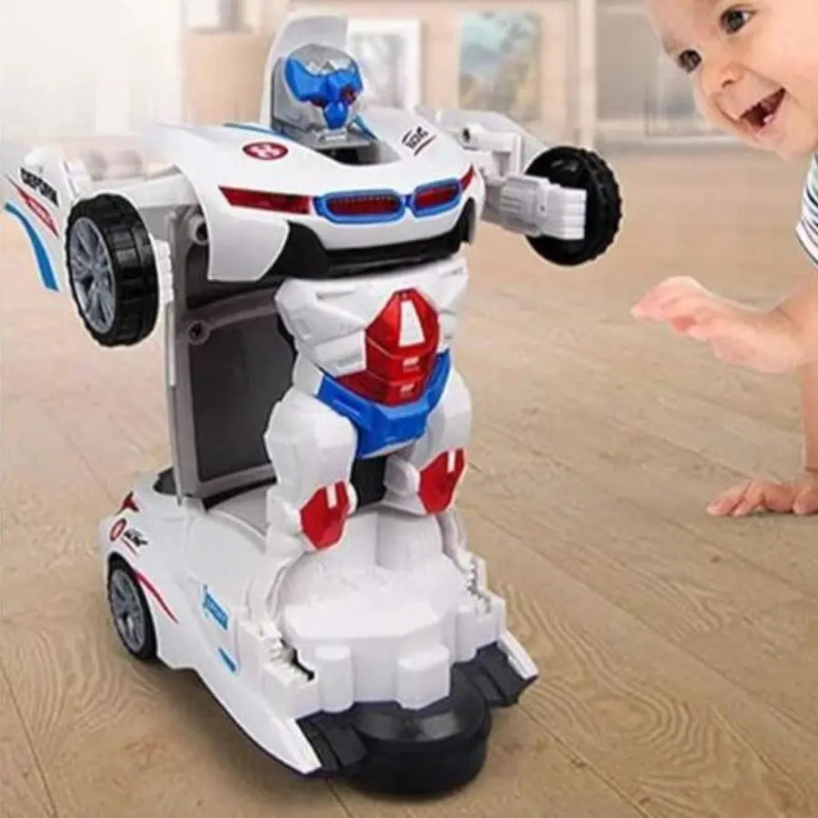 Transforming Robot Car for Kids: 2-in-1 Toy with Bump & Go Action, 3D Lights, Music, and Auto Conversion