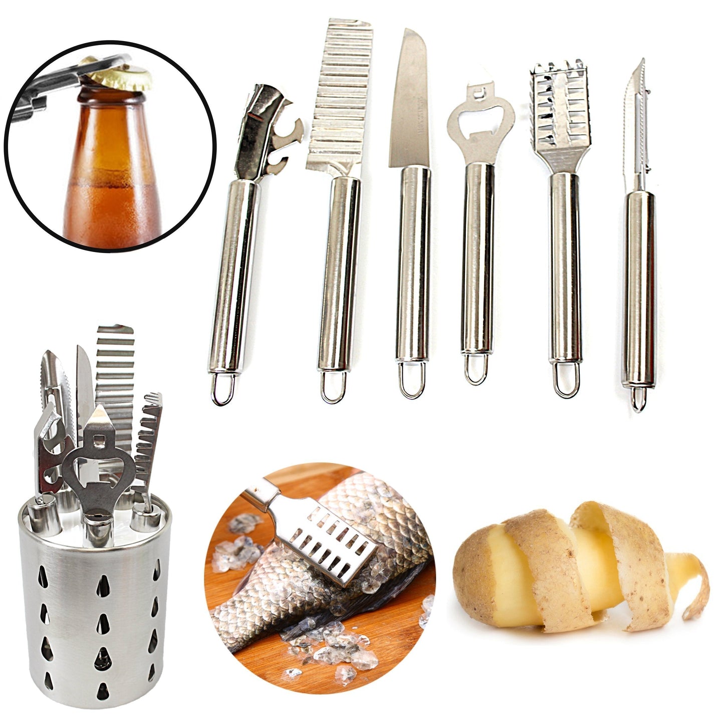 Metal Kitchen Cooking Utensil Set with Holder Set of 7 4945