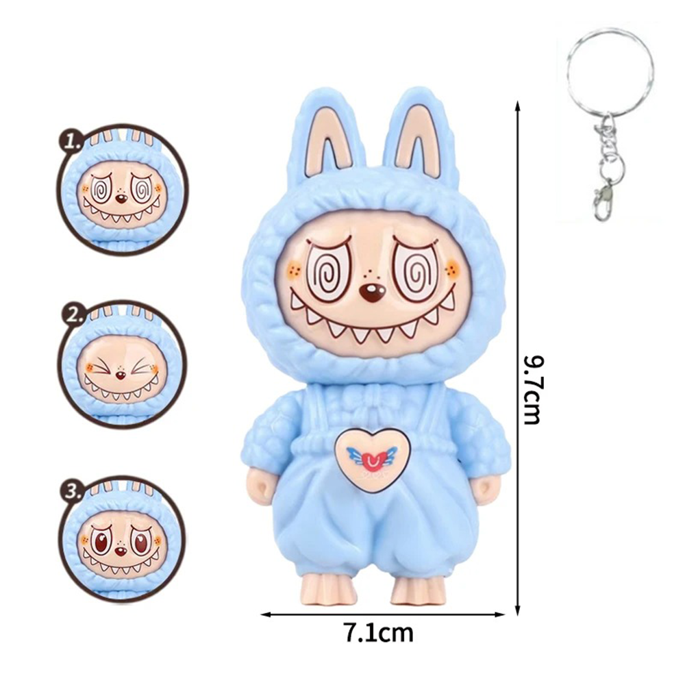 Labubu Face Changing Spinning Fidget Sensory Keychain Keyring Pendant Toy - Baby Blue