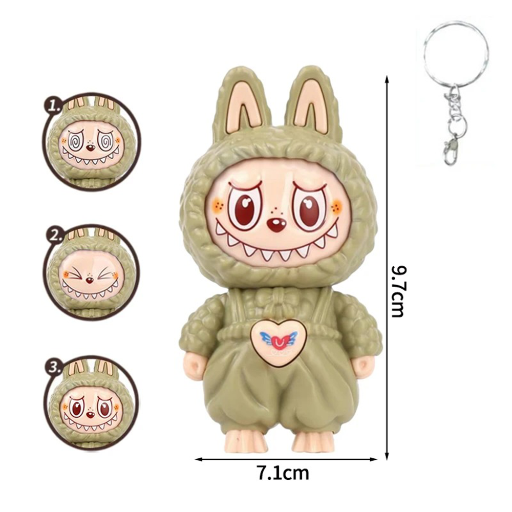 Labubu Face Changing Spinning Fidget Sensory Keychain Keyring Pendant Toy - Olive