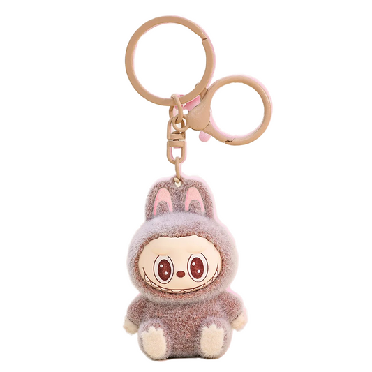 Labubu Style Fluffy 3D Keychain Keyring Pendant - Brown