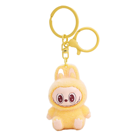 Labubu Style Fluffy 3D Keychain Keyring Pendant - Yellow
