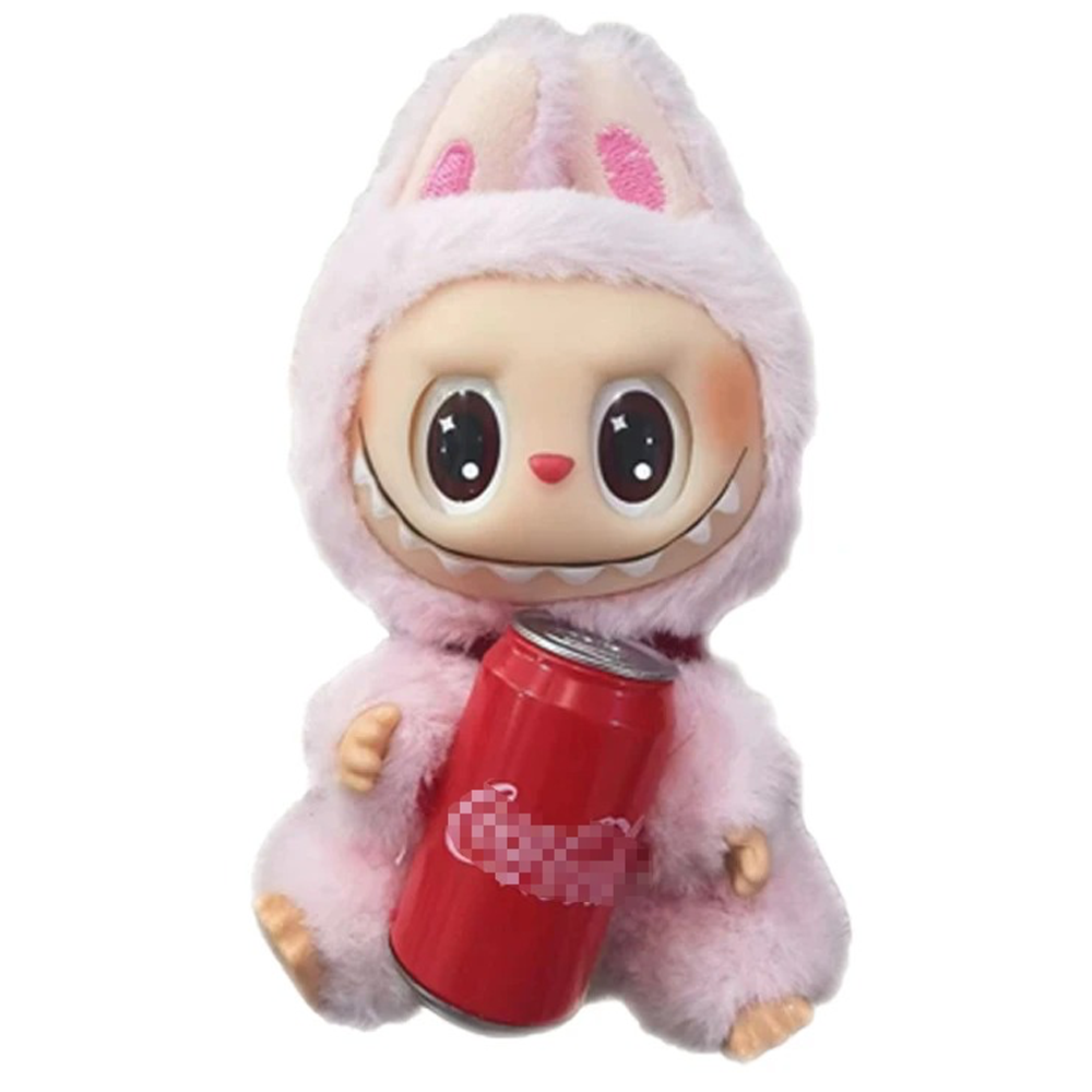 Labubu THE MONSTERS Coca-Cola Series Style Keyring Keychain Stuffed Vinyl Face Plush Toy Doll 17cm VIRAL - Pink with Can