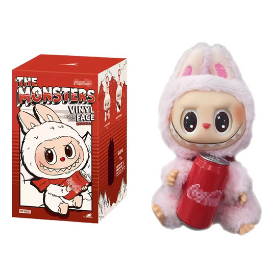 Labubu THE MONSTERS Coca-Cola Series Style Keyring Keychain Stuffed Vinyl Face Plush Toy Doll 17cm VIRAL - Pink with Can