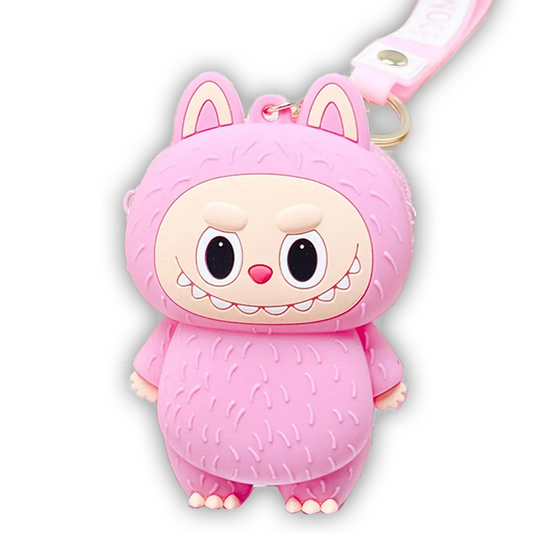 Labubu Purse Pouch Bag Keychain Keyring Coin Pouch 3D Soft Touch Silicone Pendant - Baby Pink