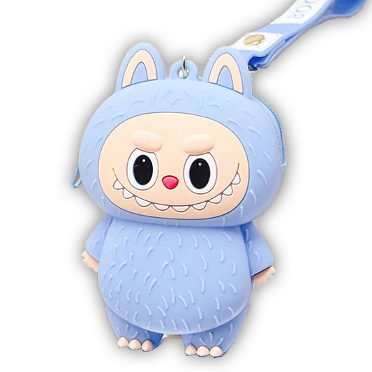 Labubu Purse Pouch Bag Keychain Keyring Coin Pouch 3D Soft Touch Silicone Pendant - Blue