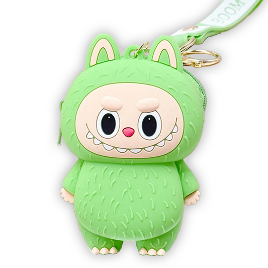 Labubu Purse Pouch Bag Keychain Keyring Coin Pouch 3D Soft Touch Silicone Pendant - Green