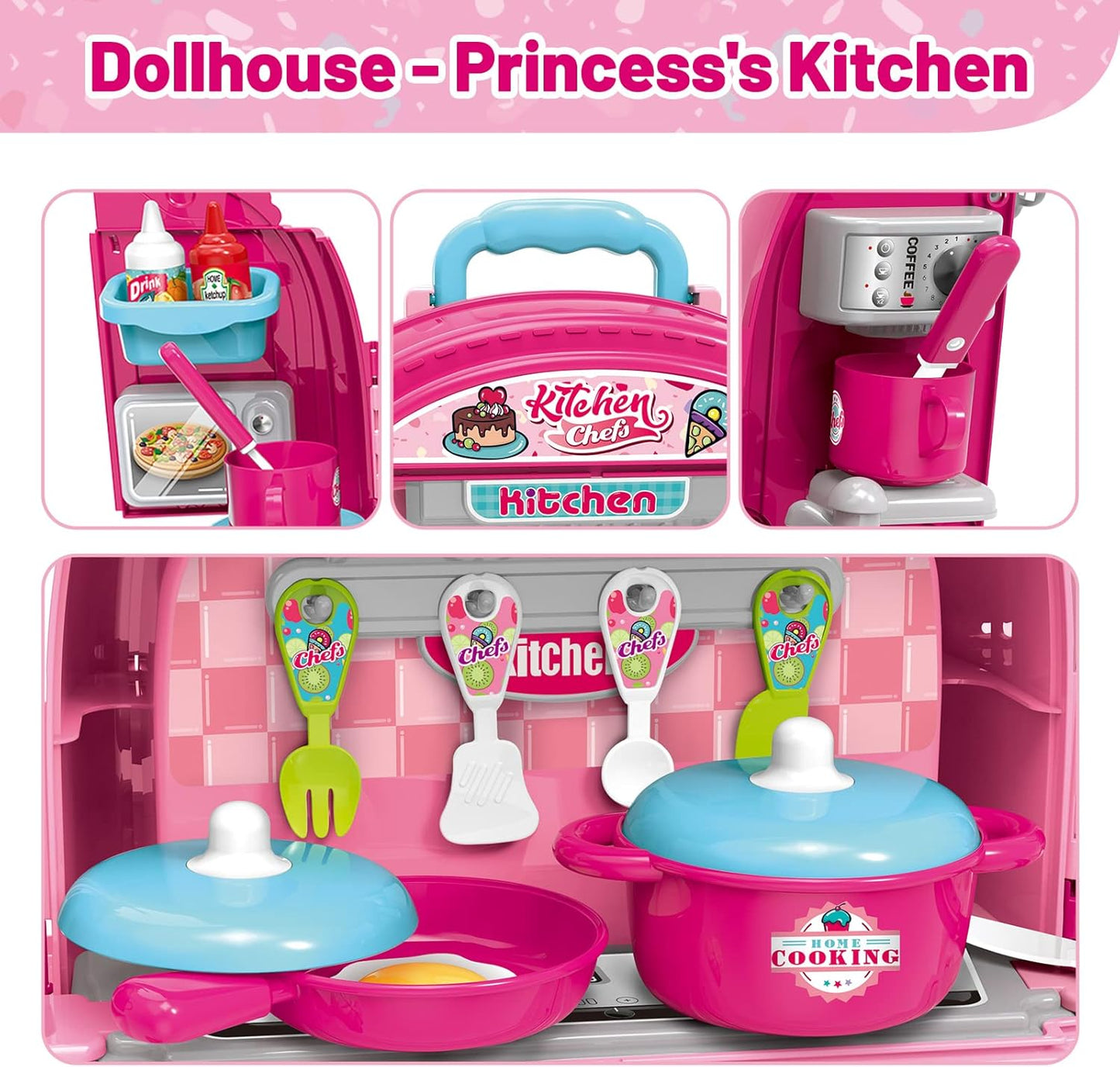 3 in 1 Kitchen Chef PlaySet & Backpack - Pink