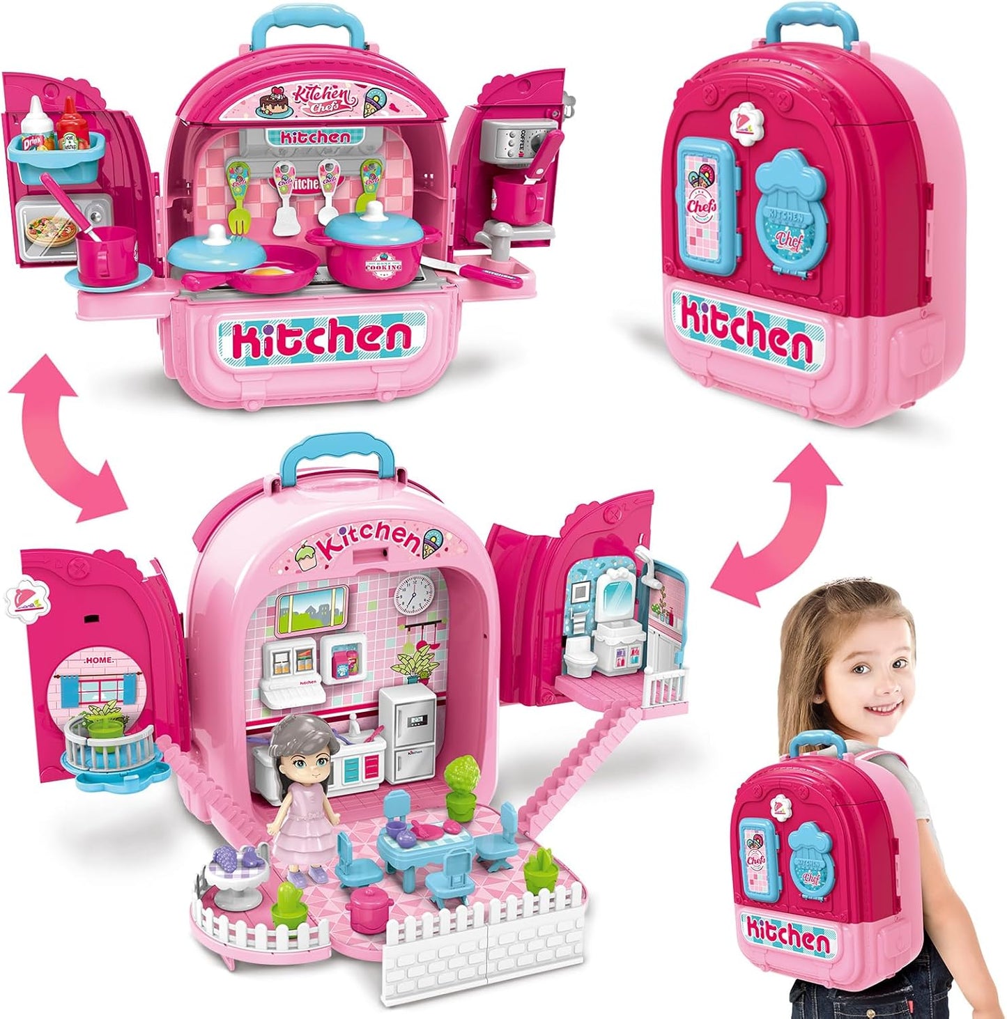 3 in 1 Kitchen Chef PlaySet & Backpack - Pink