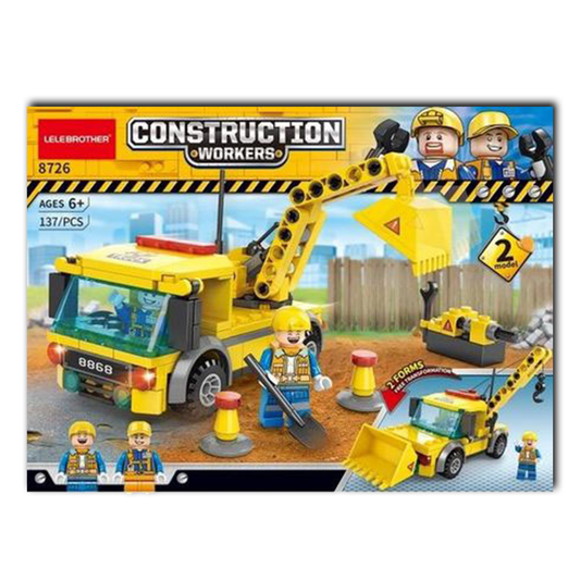 Lego Style Building Blocks Construction Workers Transforming Truck 137 Pieces