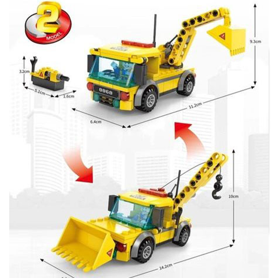Lego Style Building Blocks Construction Workers Transforming Truck 137 Pieces