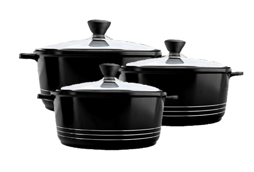Laria Non Stick Die Cast Stockpot Pan Set 3Pcs Black 10181 /
