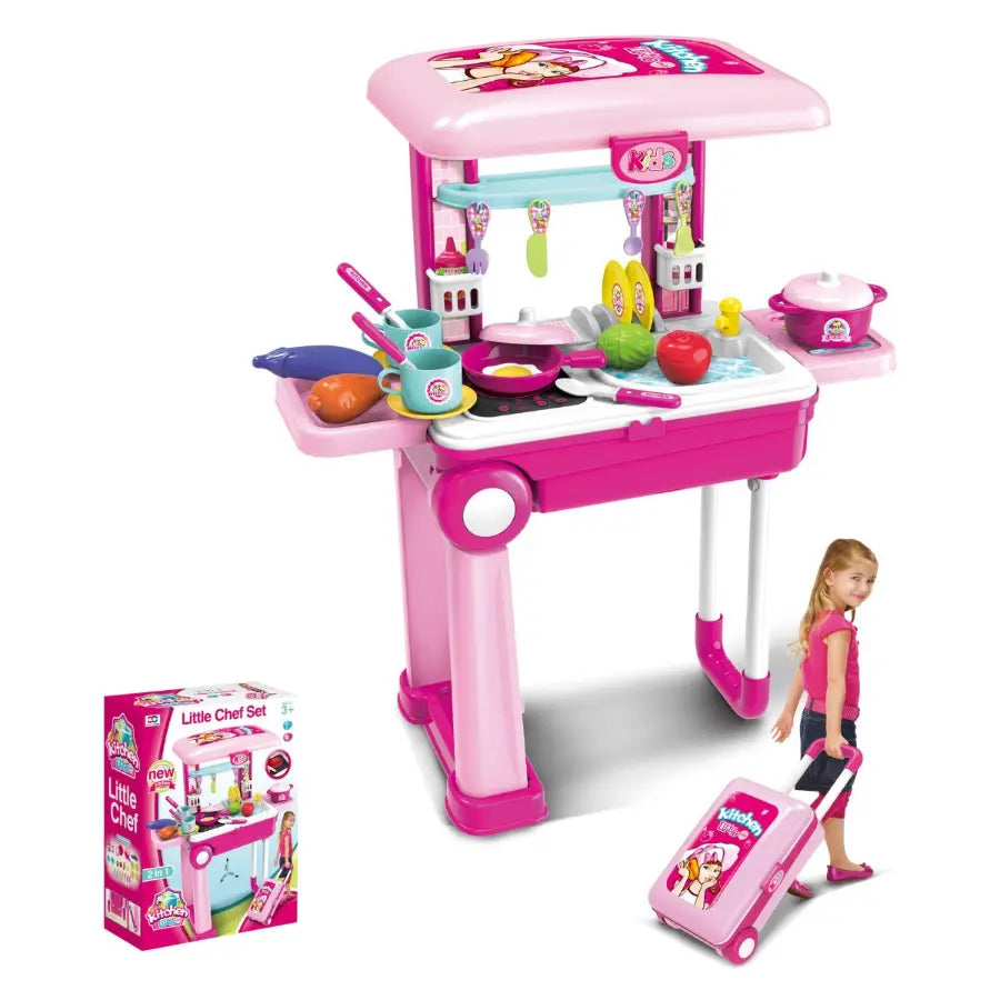 Little Chef Pink Trolley Kitchen Play Set Toy for Kids