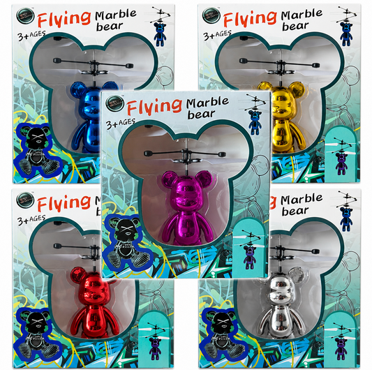 Flying Marble Bear Helicopter Toy Metallic Range - 5 Colours - USB Rechargeable