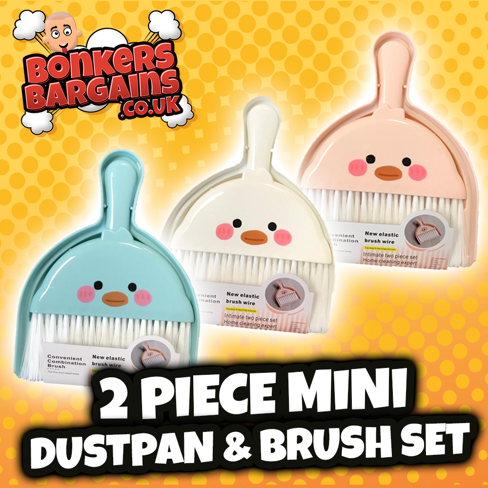 Plastic Mini Dustpan and Brush Set Cartoon Duck Face Design 19.5 x 15 cm Assorted Colours 7271 (Parcel Rate)