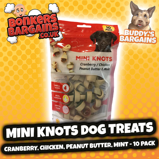 Pet Dog Treats Mini Knots Cranberry, Chicken, Peanut Butter & Mint 10 Pack 75714 (Parcel Rate)