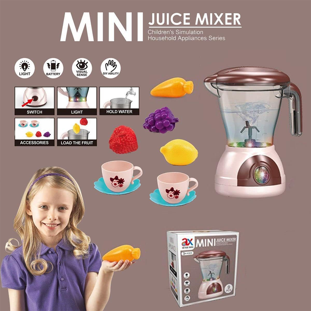 Mini Juicer & Pretend Play Fruit Set Kids Home Appliances Simulation Toys Pretend Play with Sound & Lights