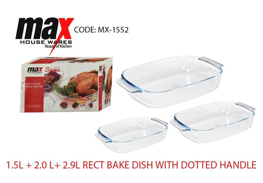 Set Of 3 Rectangle Bake Dishes 1.5L+2L+2.9L With Dotted Handle