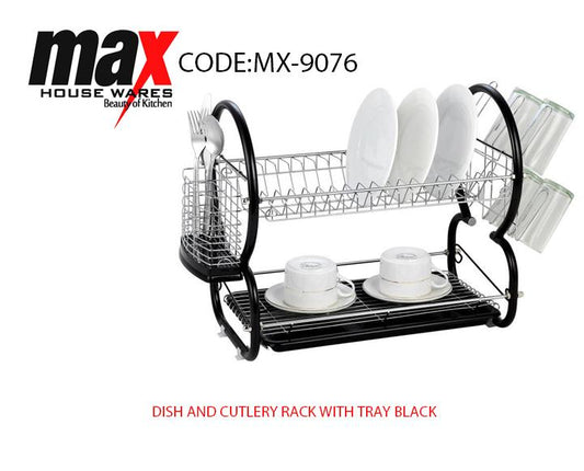 Dish Drainer Cutlery Rack With Drip Tray Black