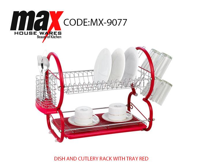 Dish Drainer Cutlery Rack With Drip Tray Red