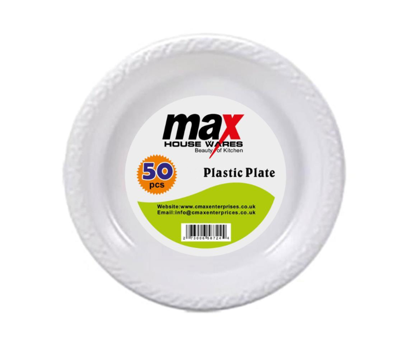 9" Disposable White Plastic Plate Pack of 50 MX8010