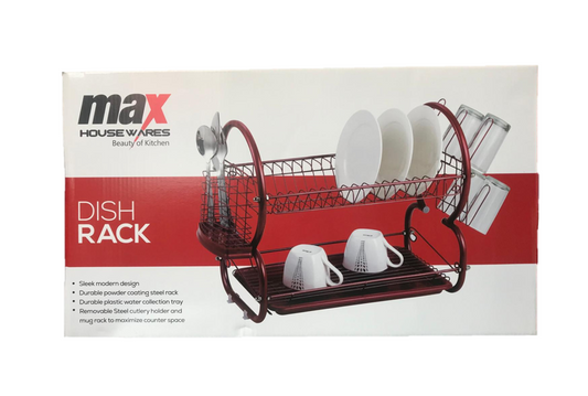 Dish Drainer Cutlery Rack with Drip Tray Metallic Red MX9078